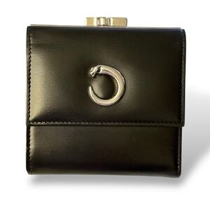 Cartier 🪢RARE❗️Black, Panther de Cartier, Leather Trifold Silver Kisslock